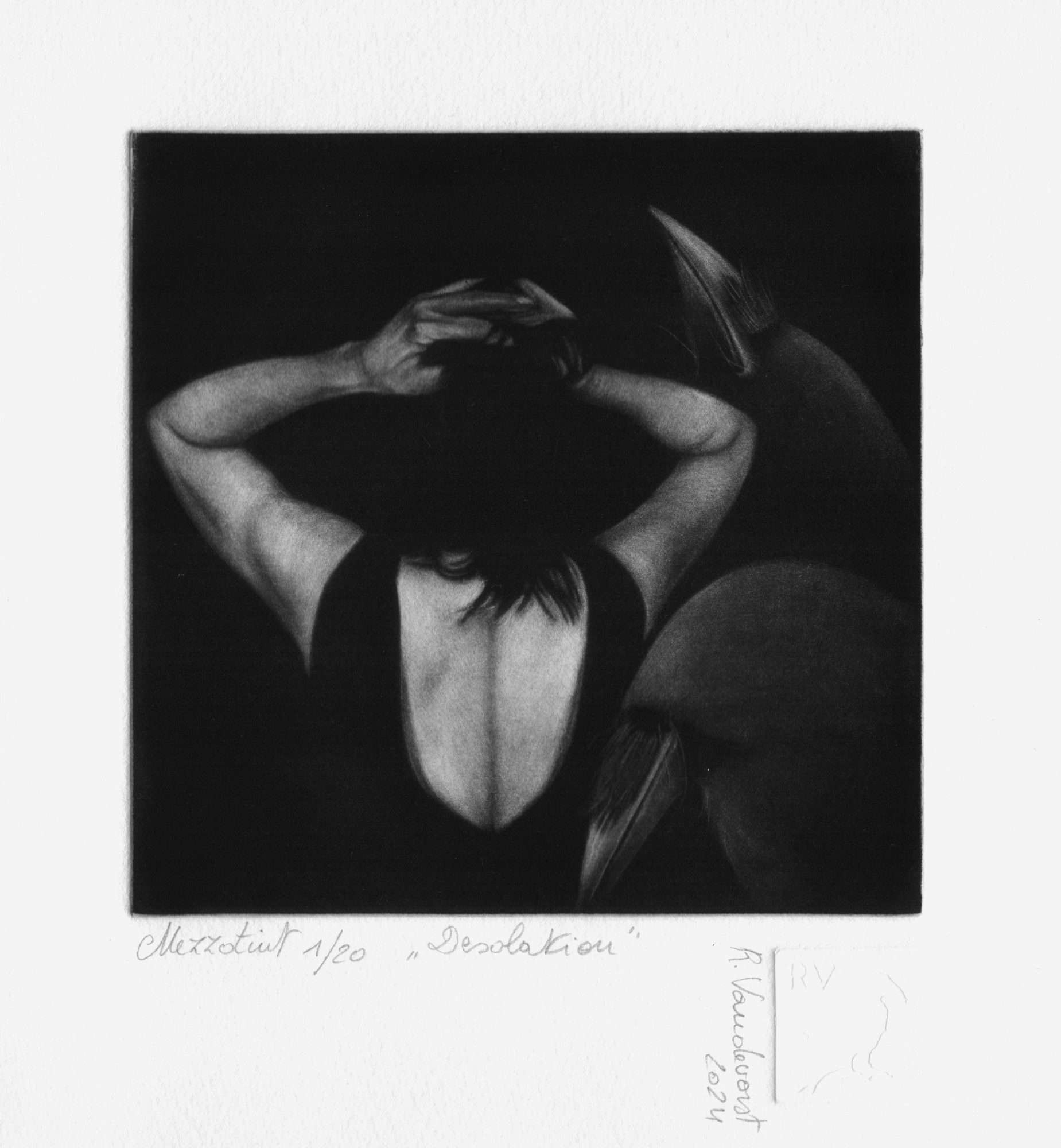 Desolation, mezzotint print by Rita Vandevorst, 2024