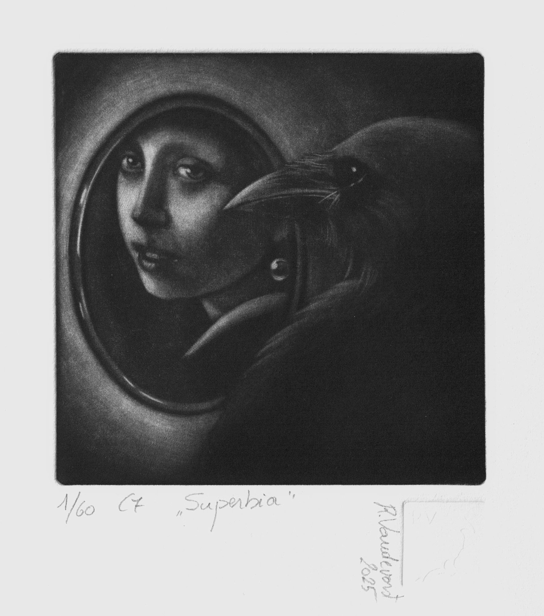 Superbia, the seven sins, mezzotint print by Rita Vandevorst, 2025