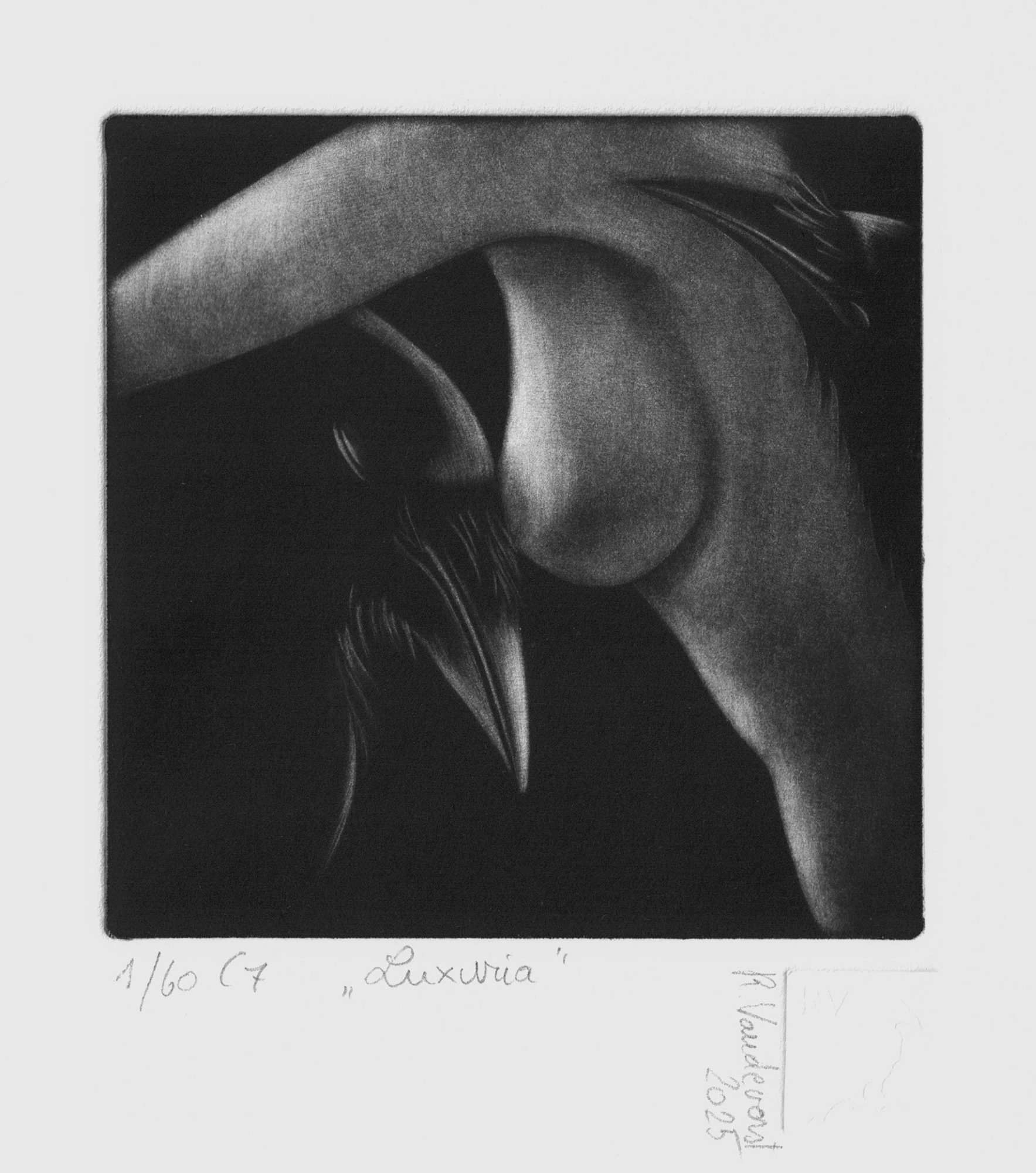 Luxuria, the seven sins, mezzotint print by Rita Vandevorst, 2025