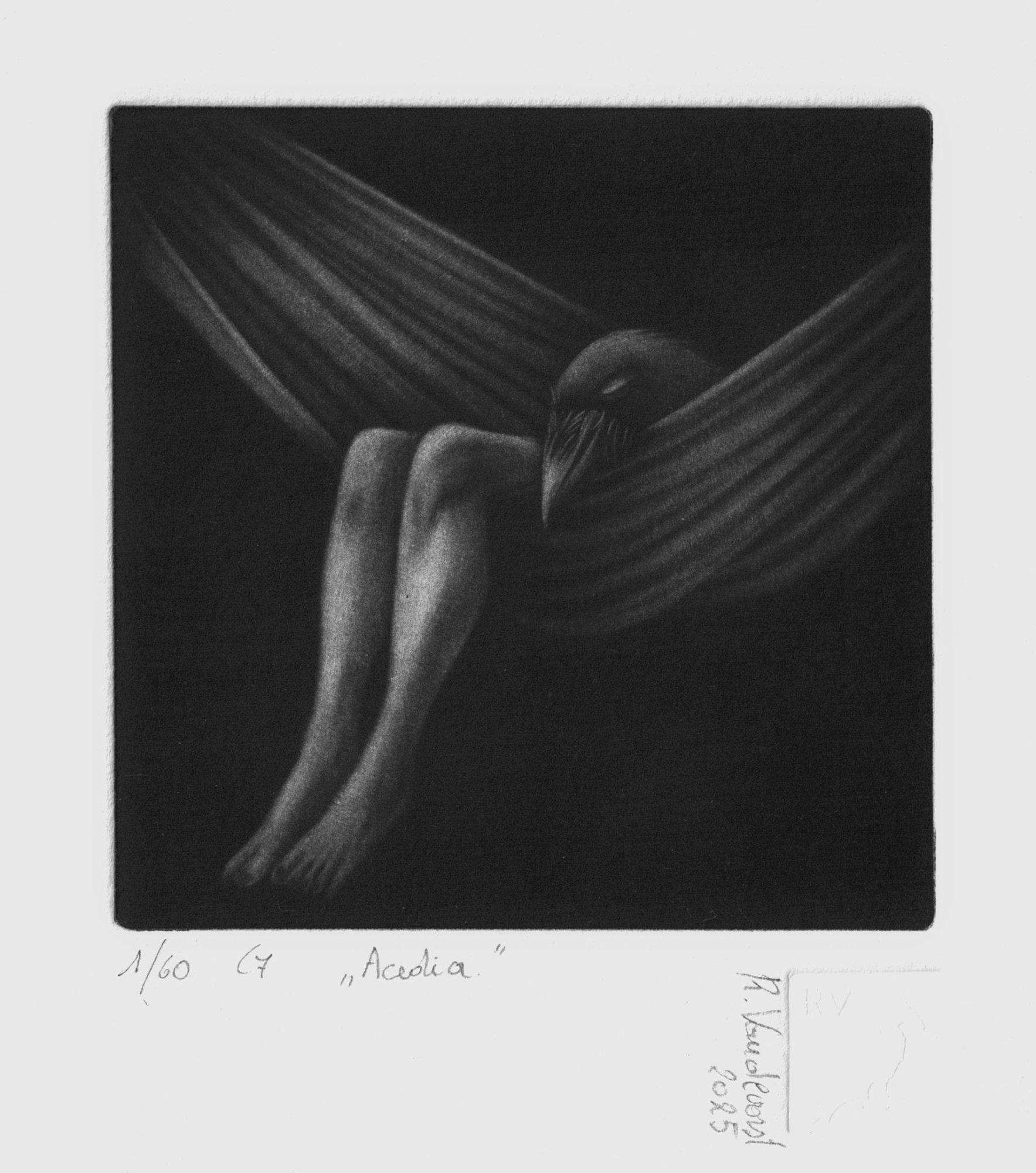 Acedia, the seven sins, mezzotint print by Rita Vandevorst, 2025