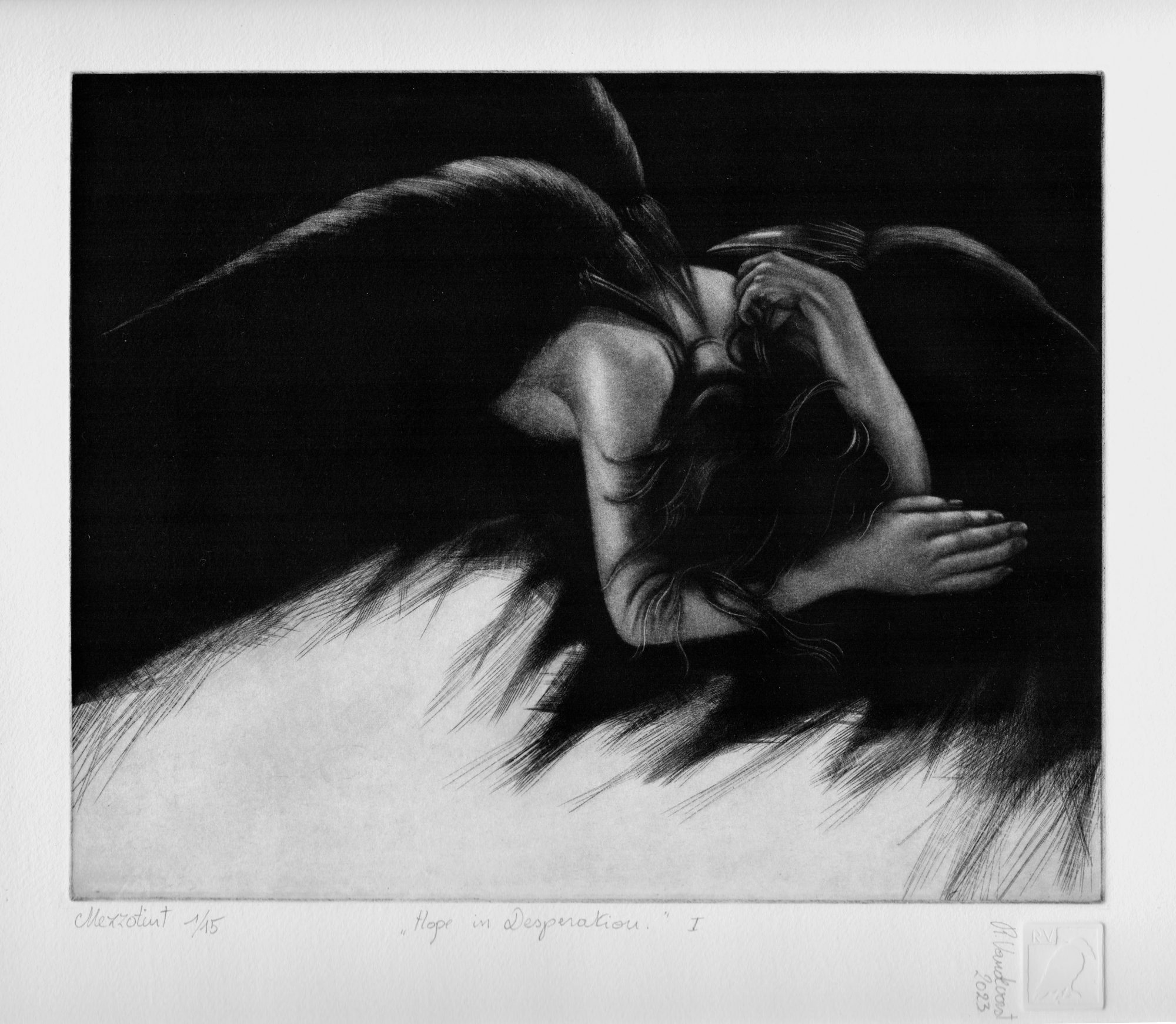 Hope in Desperation 1, mezzotint print by Rita Vandevorst, 2023