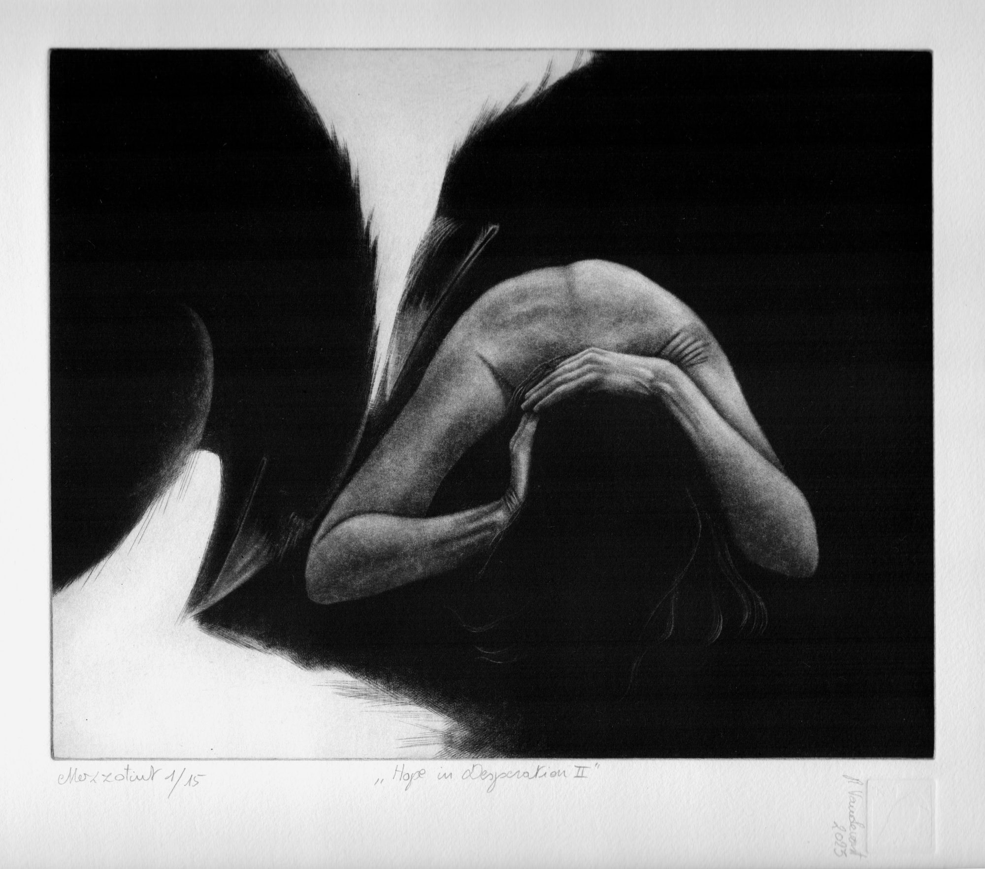 Hope in Desperation 2, mezzotint print by Rita Vandevorst, 2023
