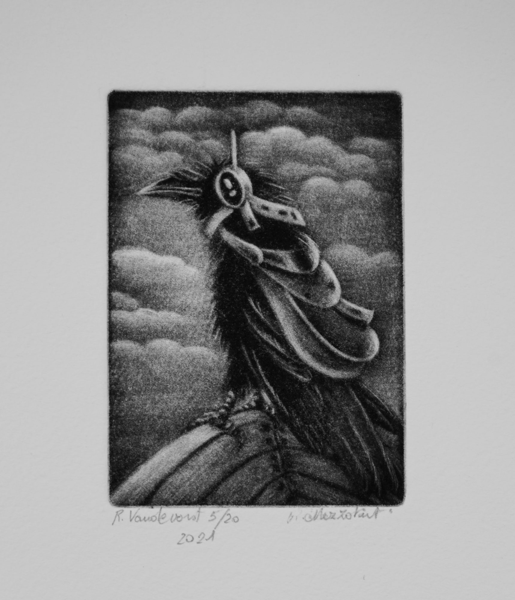 Seven Seas, mezzotint print by Rita Vandevorst, 2021