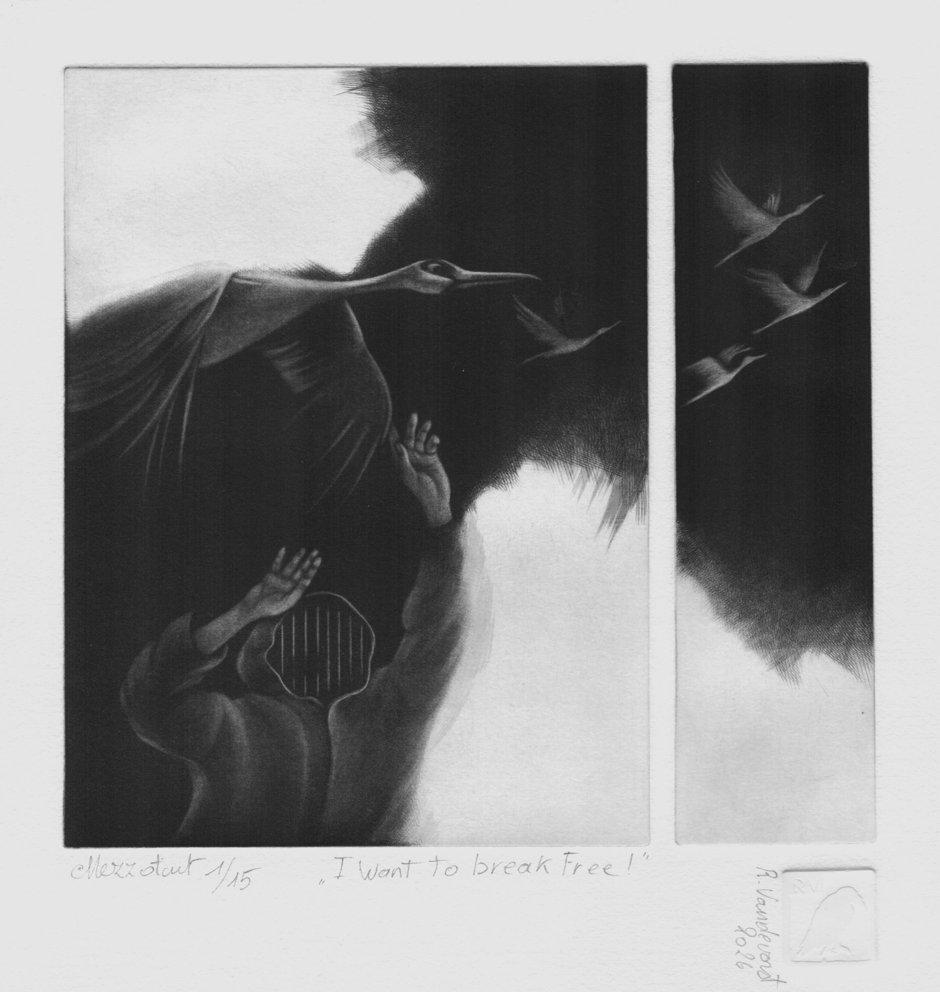 163 – I want to break free, mezzotint print by Rita Vandevorst, 2026